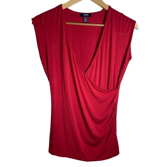 Chaps Tops - Chaps Women’s Large V-Neck Red Sleeveless Side Ruching Cross Front Blouse Size M